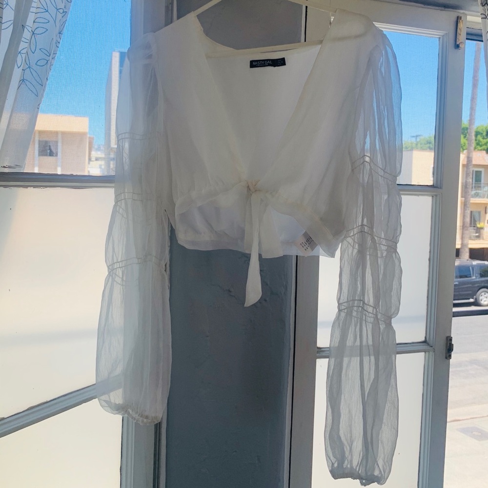 NastyGal x Emrata White Tie Blouse